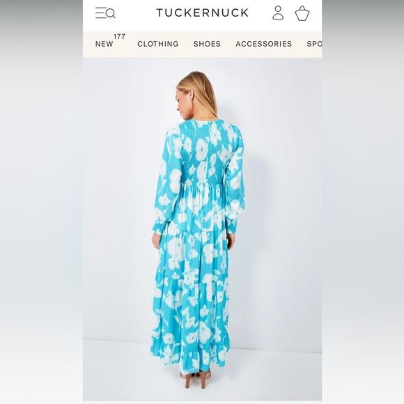 Tuckernuck Turquoise Watercolor Floral Libby Dress - Picture 2 of 5
